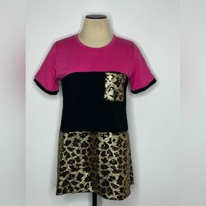 Pink and Black Dress with Gold Leopard Print